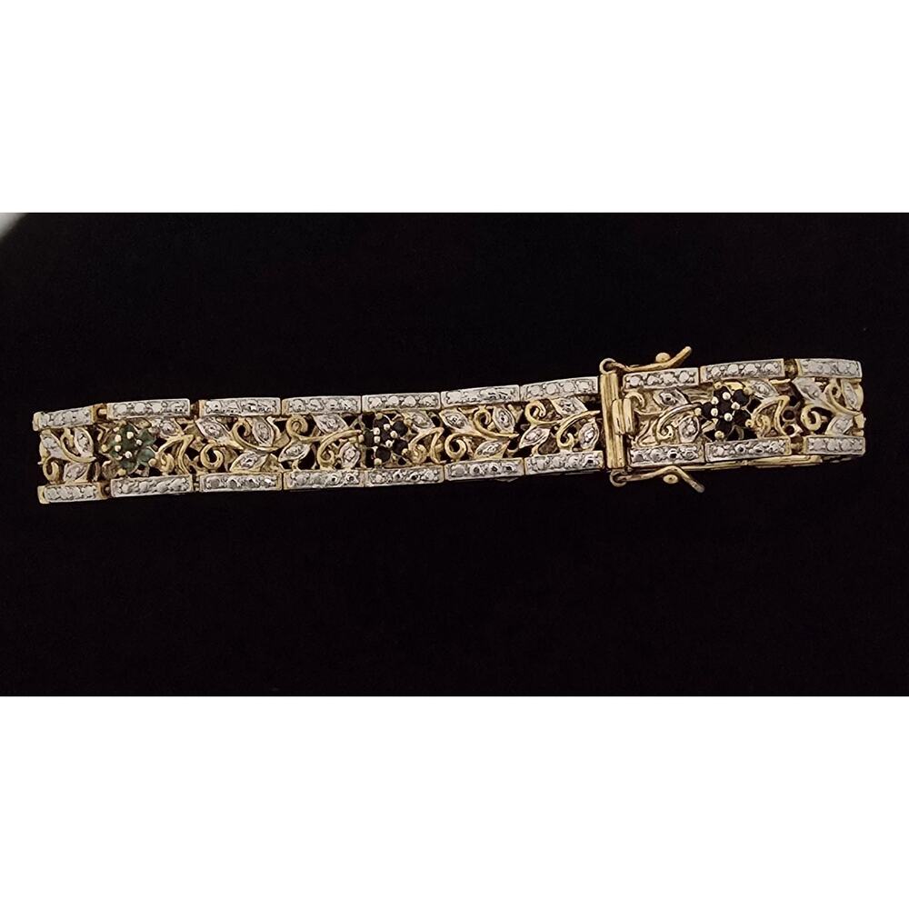 Ross Simons 925 Sterling Silver Gold Vermeil Ruby Emerald Sapphire Bracelet 7.5" - Picture 4 of 16